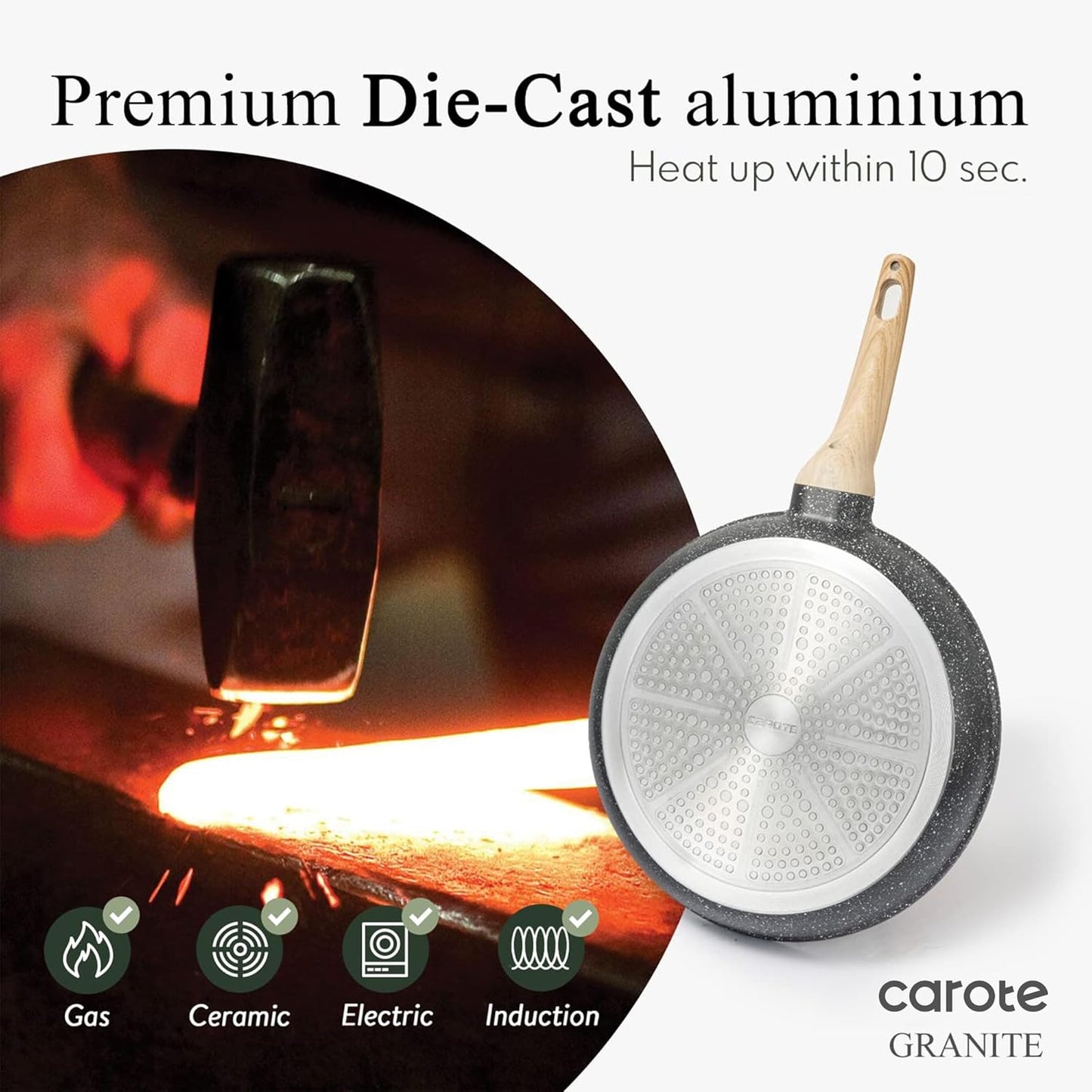 CAROTE 10-Inch Granite Non-Stick Frying Pan with Glass Lid - Healthy Cooking, Even Heat