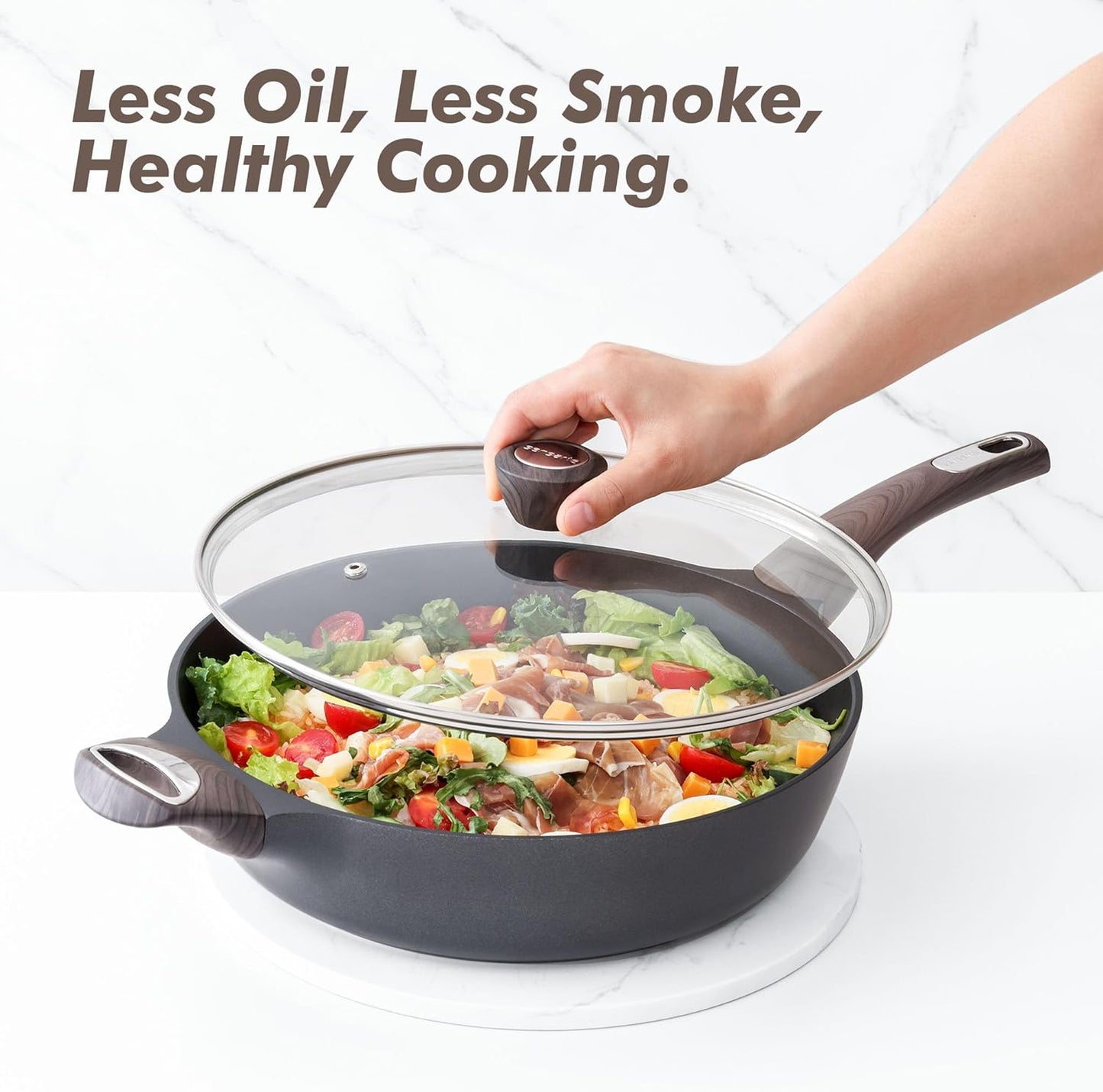 SENSARTE 12 Inch Nonstick Saute Pan with Lid - Healthy PFOA-Free Aluminum Skillet for Induction & All Stovetops