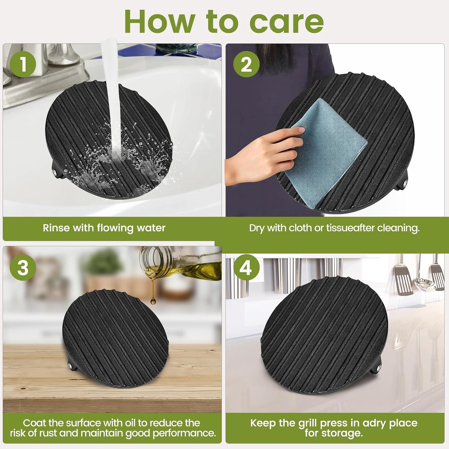 Whaleme Cast Iron Burger Press Set - 7" Round & 8x4" Rectangle Grill Press for Blackstone Griddle