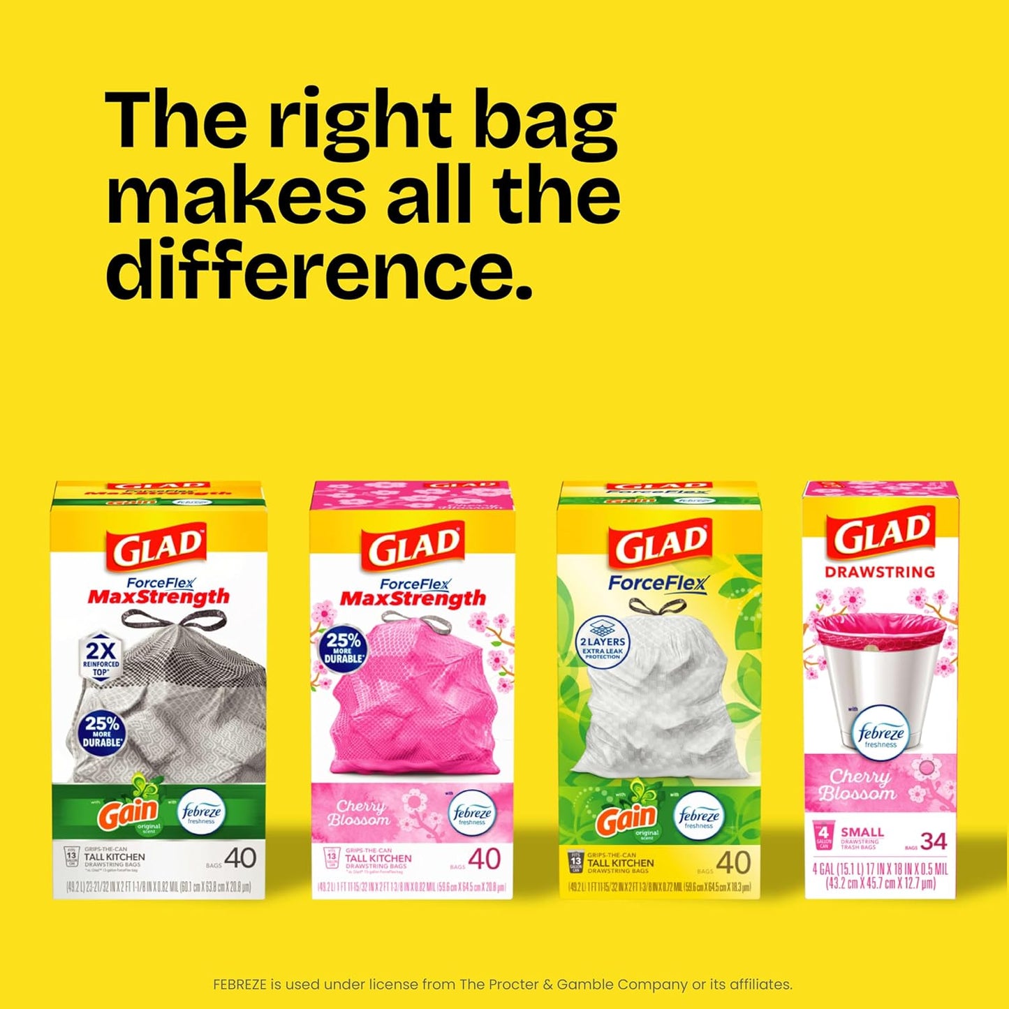 Glad Tall Kitchen Trash Bags - OdorShield 13 Gallon White Drawstring Garbage Bags, Febreze Fresh Clean Scent, 110 Count