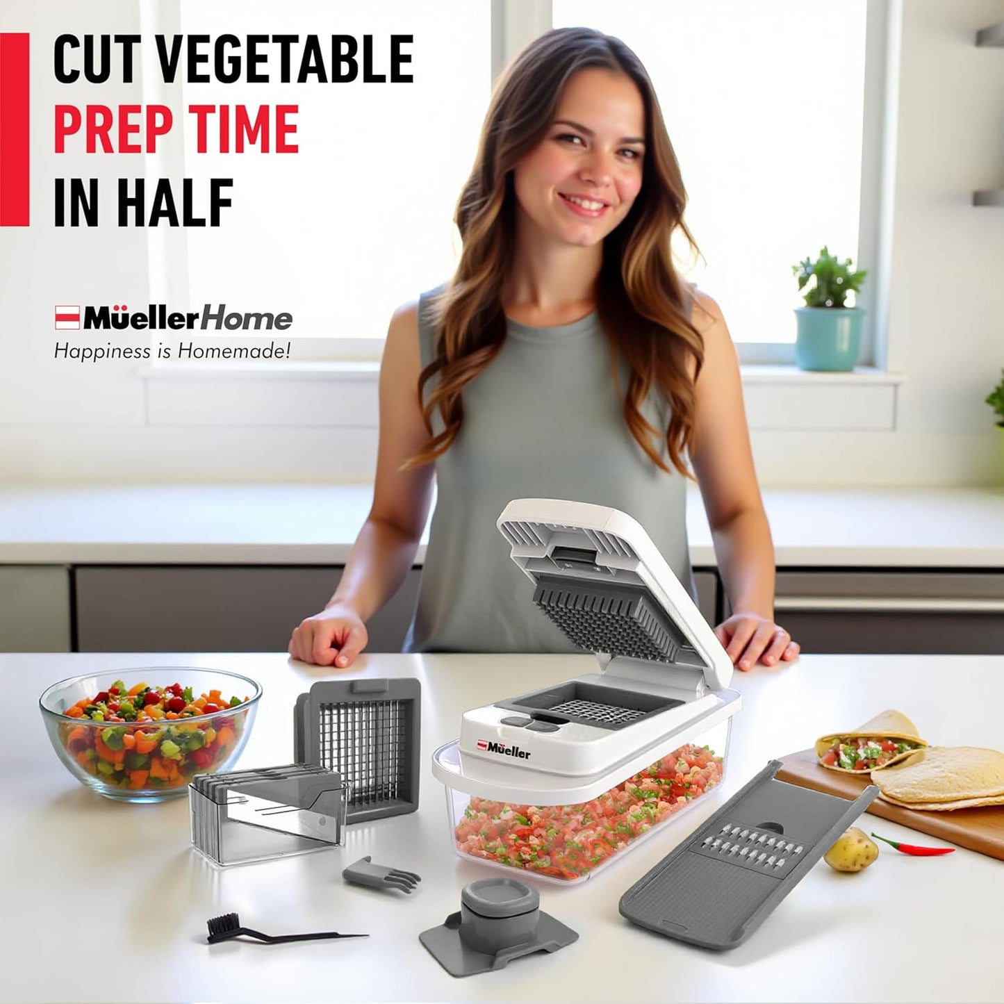 Mueller Pro Chopper - 8 Blade Vegetable Mandoline Slicer & Food Chopper with Container