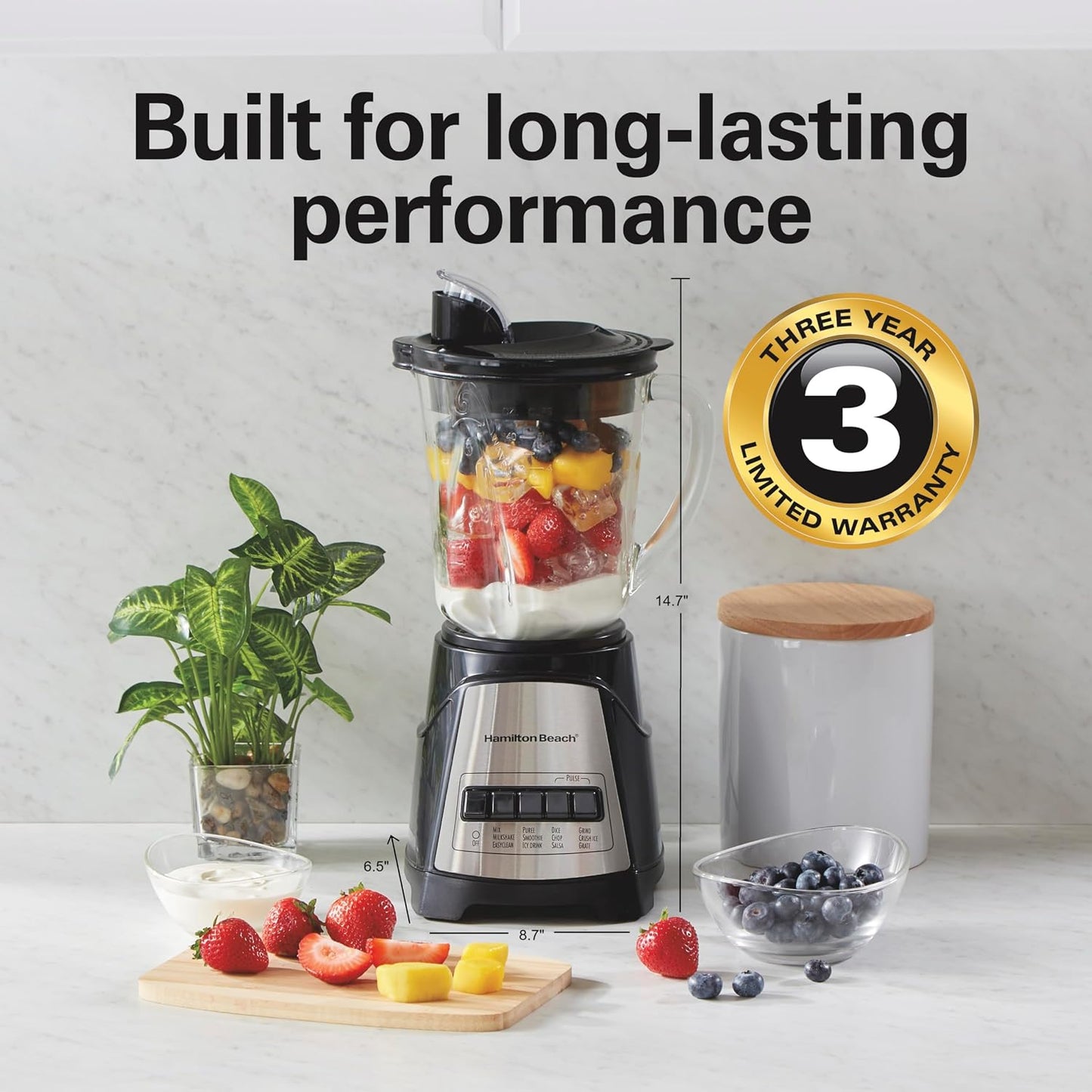 Hamilton Beach Power Elite Wave Action Blender - 40 Oz Glass Jar with 12 Functions for Smoothies