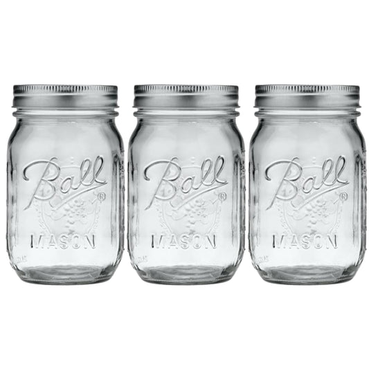 Ball Mason Jar Set (3-Pack) - Regular Mouth 16oz Glass Jars for Canning & Creative Storage