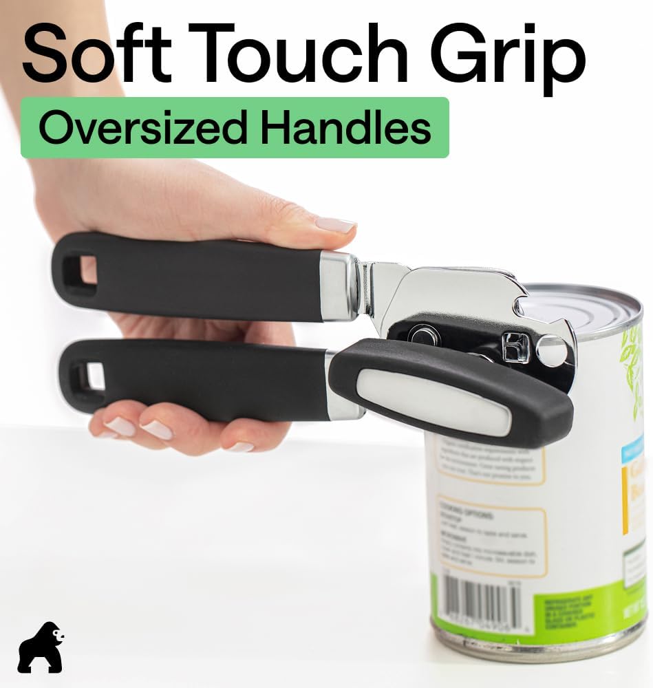 GORILLA GRIP Heavy Duty Manual Can Opener - Stainless Steel Smooth Edge for Effortless Cuts
