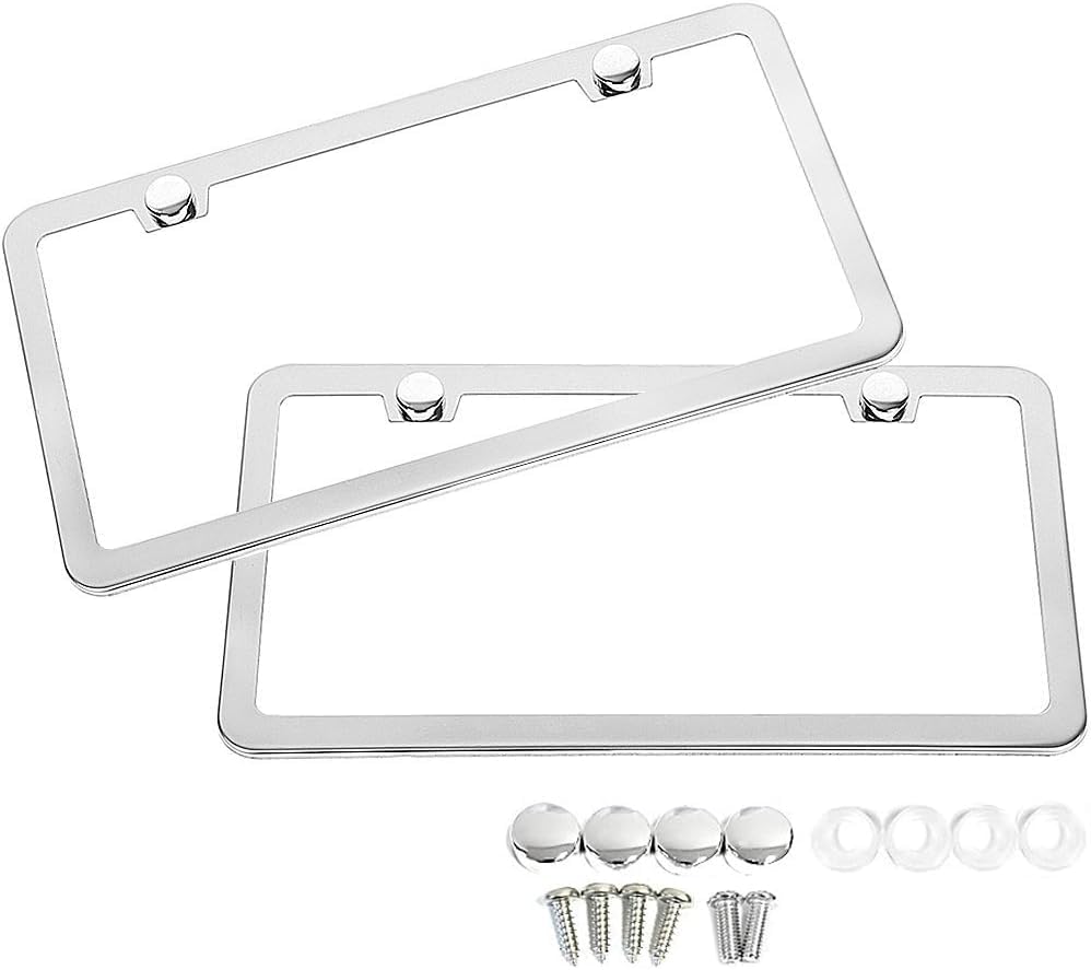 SunplusTrade Slim Stainless Steel License Plate Frame - Rust-Free & Chrome Finish