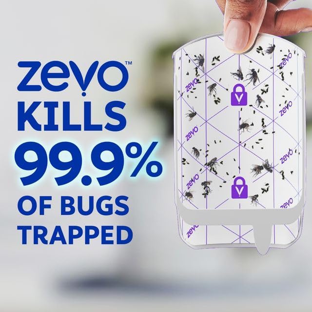 ZEVO Plug-in Indoor Fly Trap with Blue/UV Light - No-Mess Cartridge for House Flies & Gnats (2 Devices, 2 Refills)