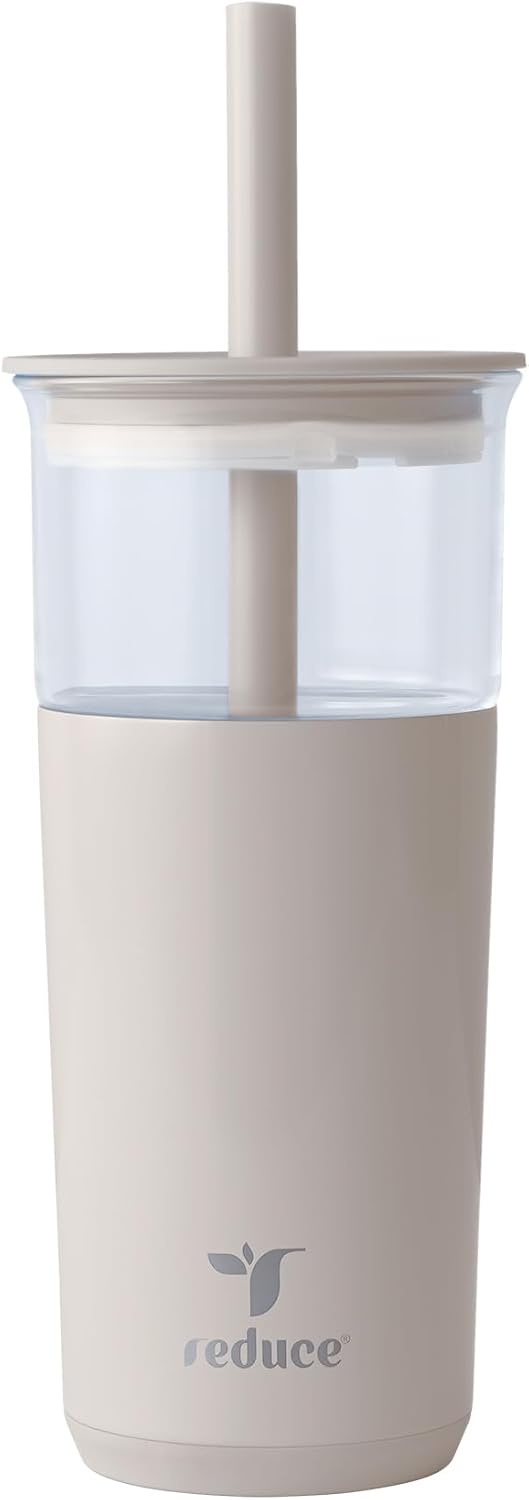 REDUCE 20 oz Vacuum Insulated Glass Tumbler with Lid & Straw - Keeps Drinks Cold 12 Hrs