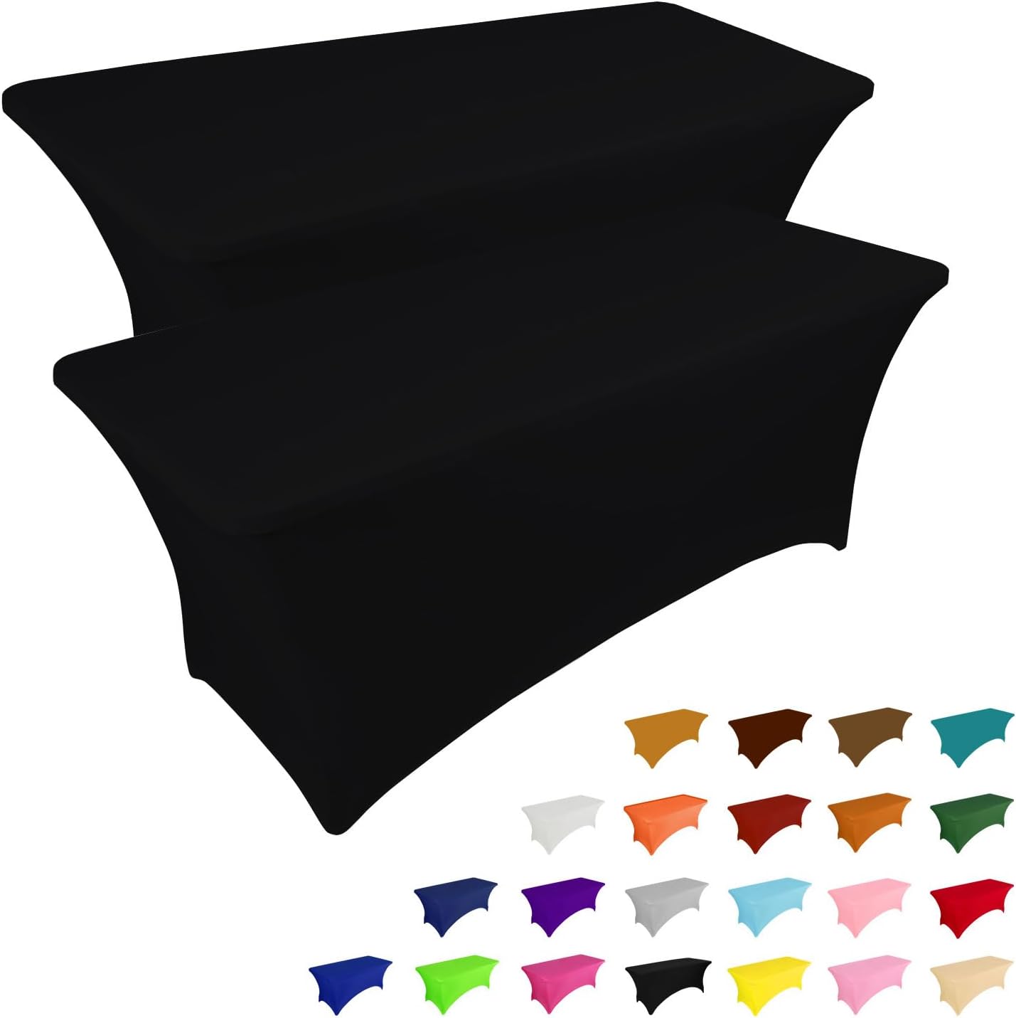 IVAPUPU 2-Pack 6FT Black Rectangular Stretch Tablecloth - Wrinkle-Resistant Spandex for Events