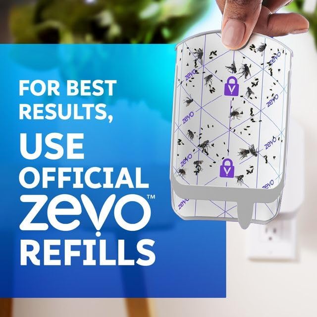ZEVO Plug-in Indoor Fly Trap with Blue/UV Light - No-Mess Cartridge for House Flies & Gnats (2 Devices, 2 Refills)