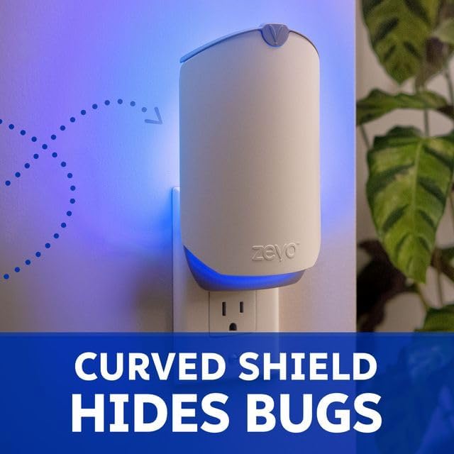 ZEVO Plug-in Indoor Fly Trap with Blue/UV Light - No-Mess Cartridge for House Flies & Gnats (2 Devices, 2 Refills)