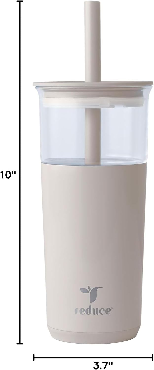REDUCE 20 oz Vacuum Insulated Glass Tumbler with Lid & Straw - Keeps Drinks Cold 12 Hrs