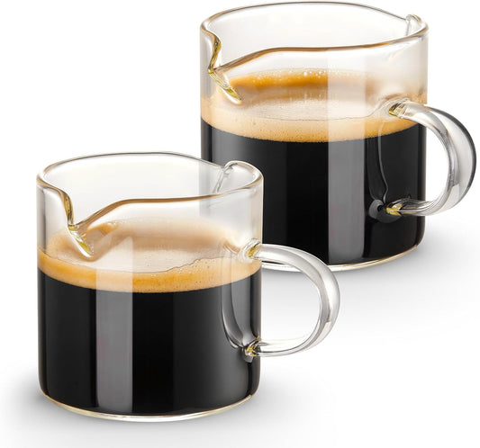 Qipecedm 4 oz Double Spout Espresso Cups Set of 2 - Clear Borosilicate Glass for Home Coffee Lovers