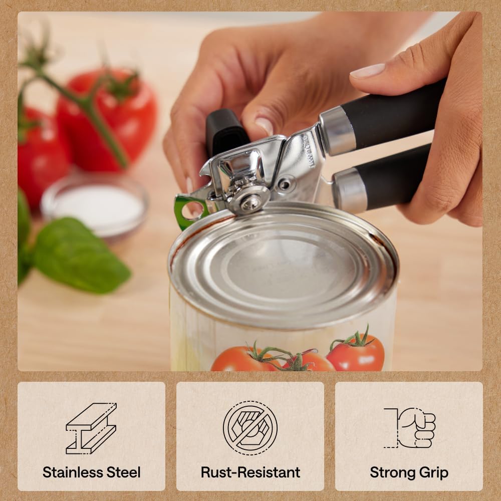 GORILLA GRIP Heavy Duty Manual Can Opener - Stainless Steel Smooth Edge for Effortless Cuts
