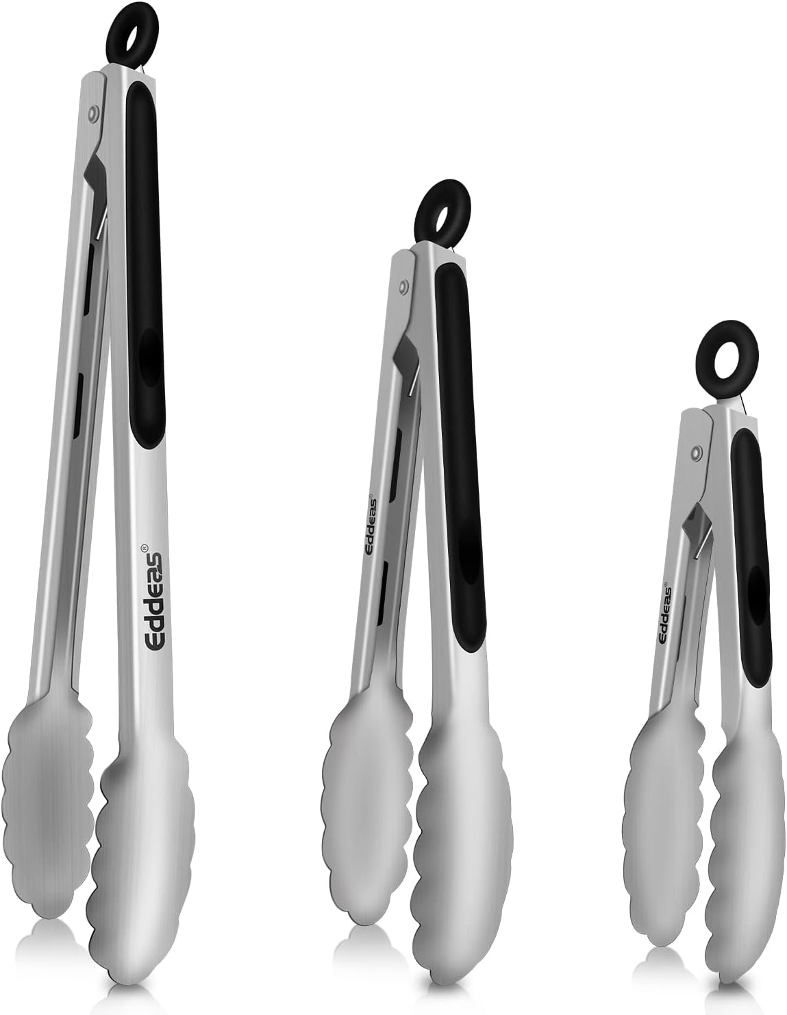 Eddeas Stainless Steel Cooking Tongs - Heat Resistant Locking Tongs (7",9",12") for BBQ & Kitchen Use