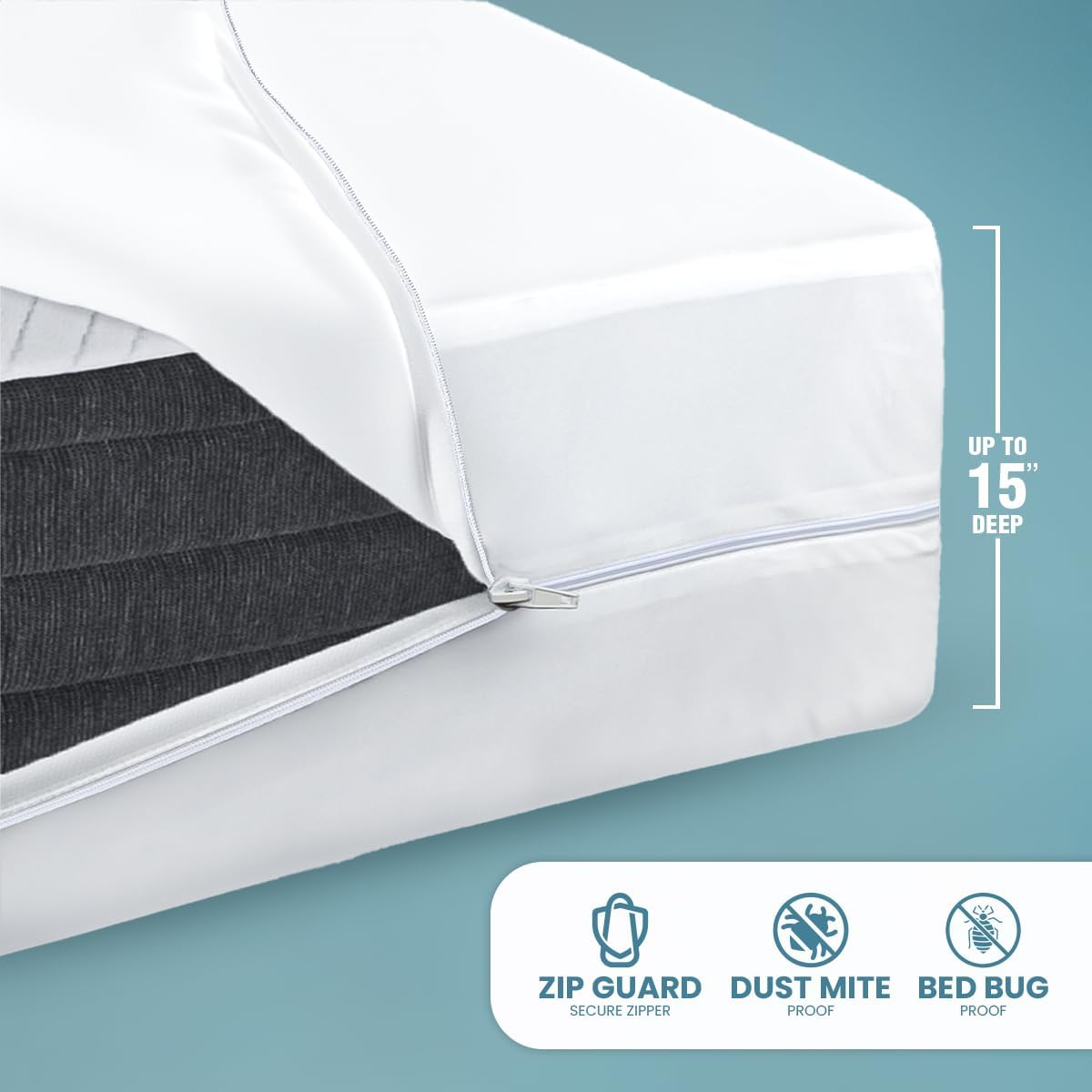 Utopia Bedding Queen Waterproof Mattress Encasement - Zippered Bug & Dust Mite Proof Cover