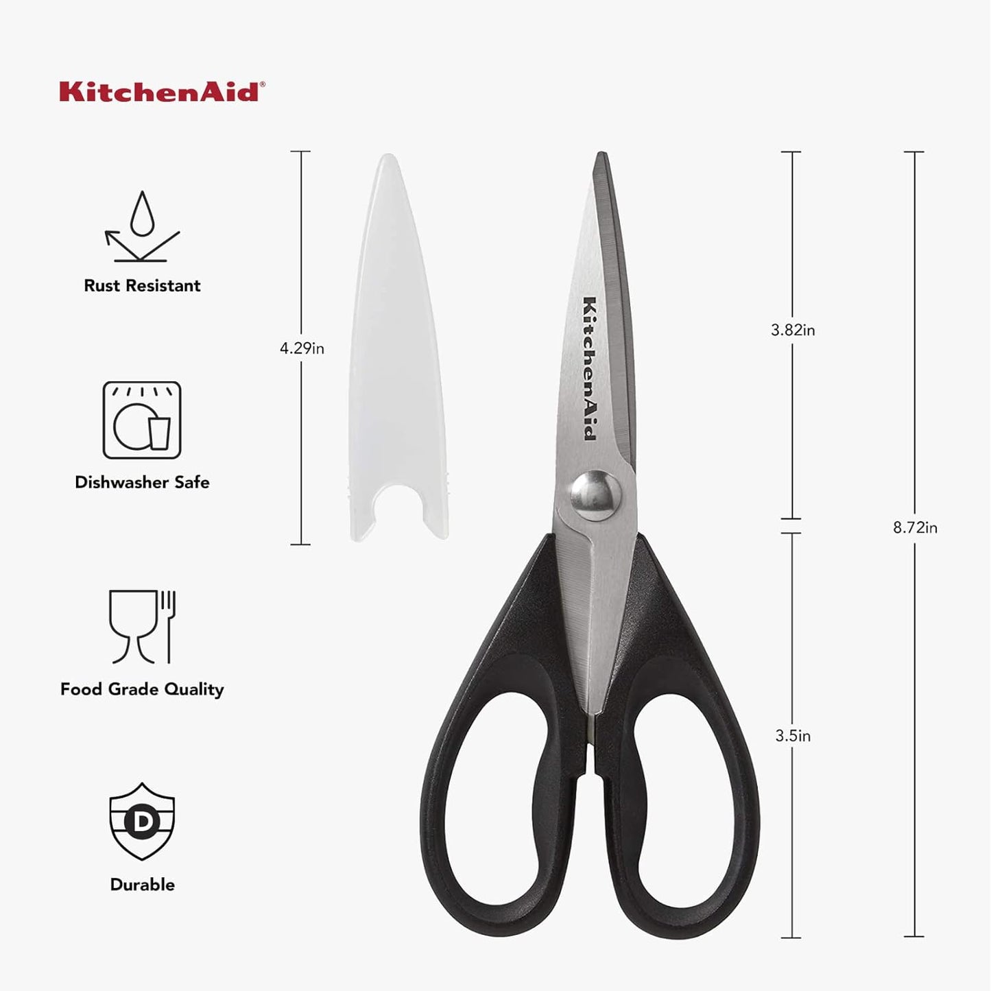 KitchenAid Premium Stainless Steel Kitchen Shears with Comfort Grip & Protective Sheath - Dishwasher Safe for Easy Cleaning