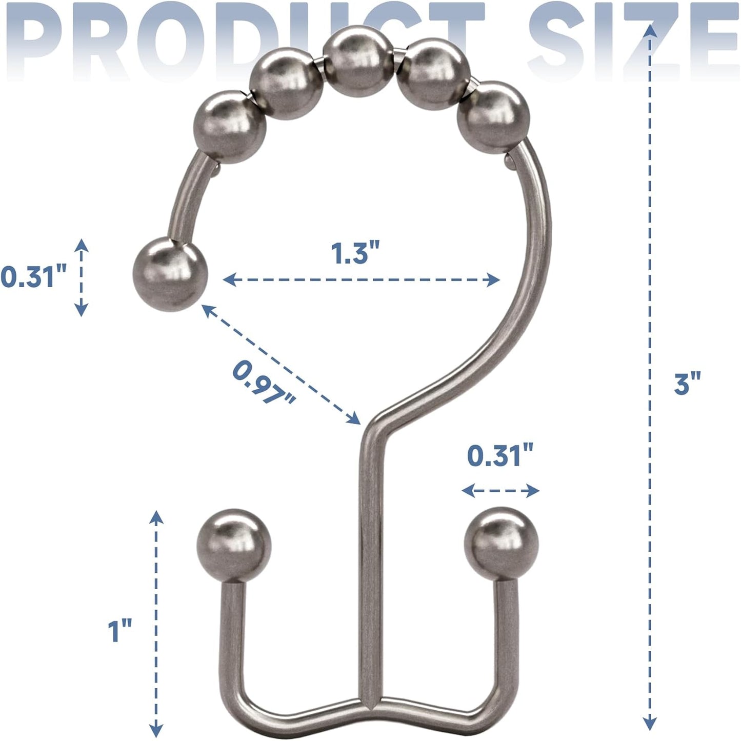 Titanker 12-Pack Rust-Resistant Double Glide Shower Curtain Hooks, Nickel Finish