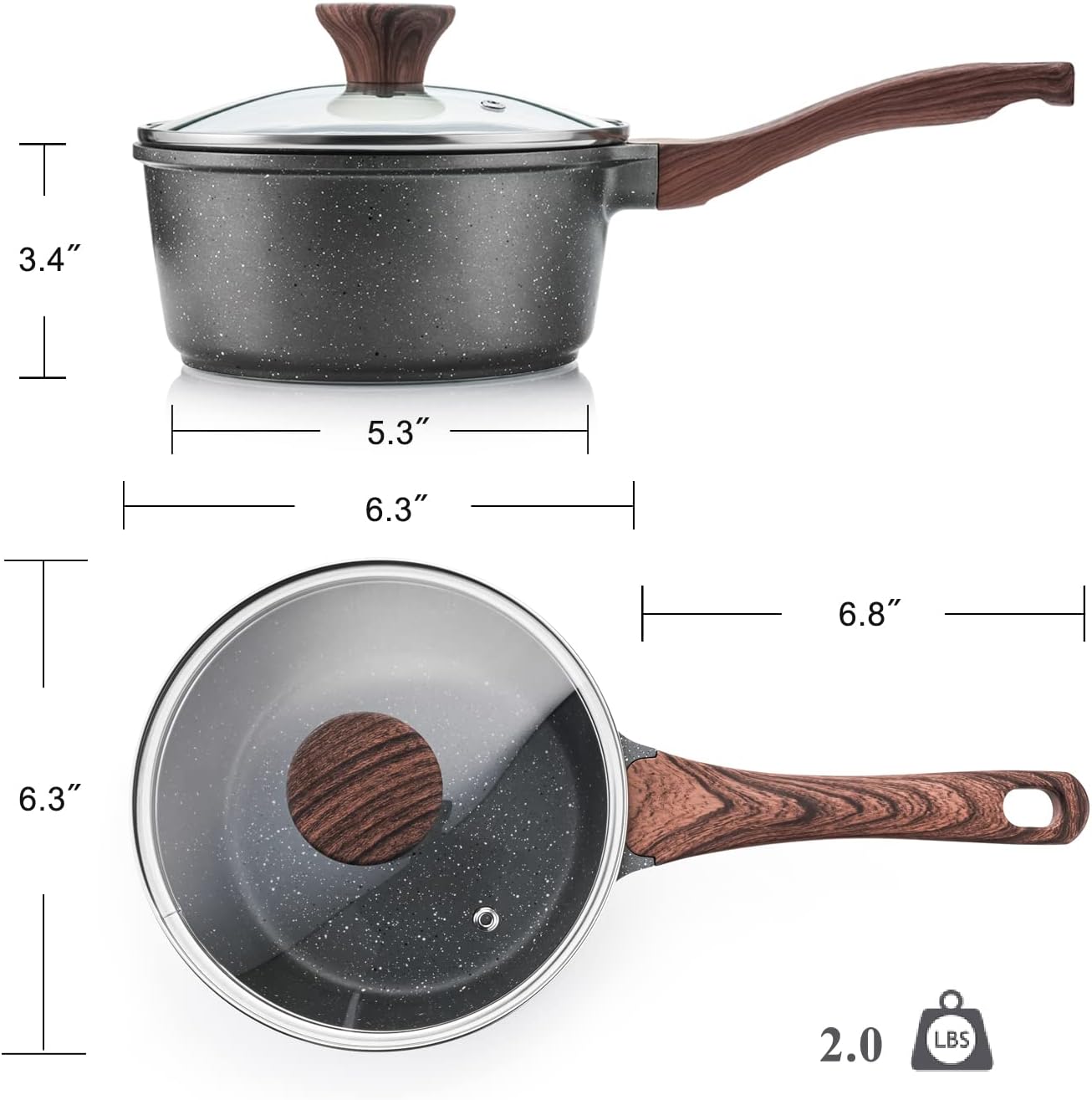 SENSARTE 1.5 Quart Nonstick Saucepan w/Lid - Swiss Granite Coating, Induction Safe