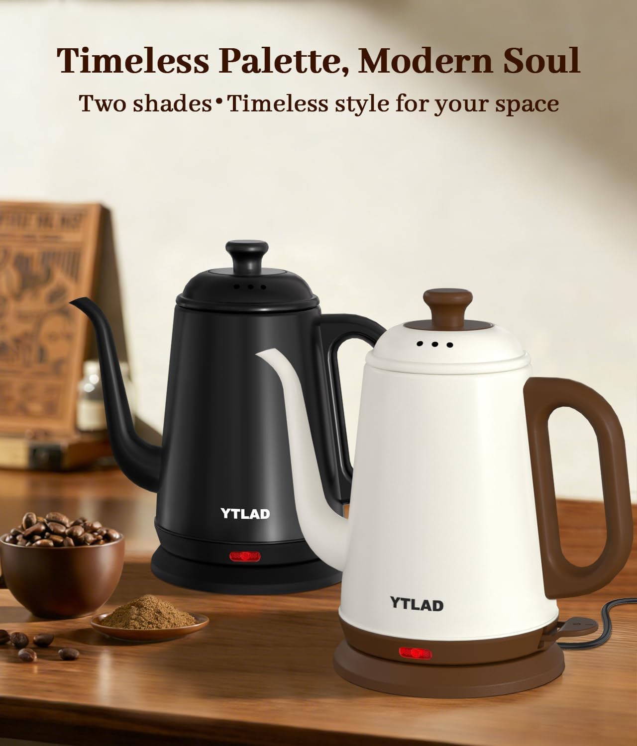 YTLAD Retro-Style Gooseneck Electric Kettle 1L - 1000W Fast Boil for Coffee & Tea