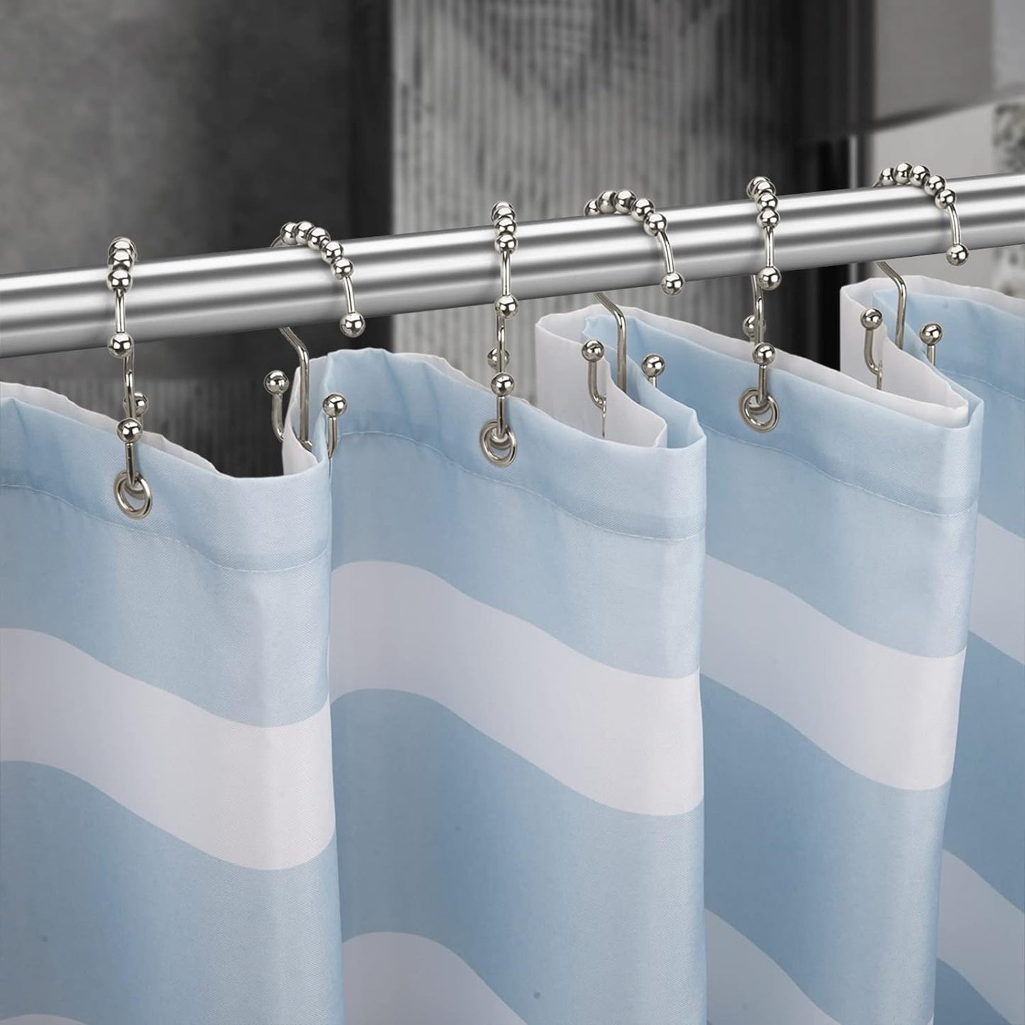Titanker 12-Pack Rust-Resistant Double Glide Shower Curtain Hooks, Nickel Finish