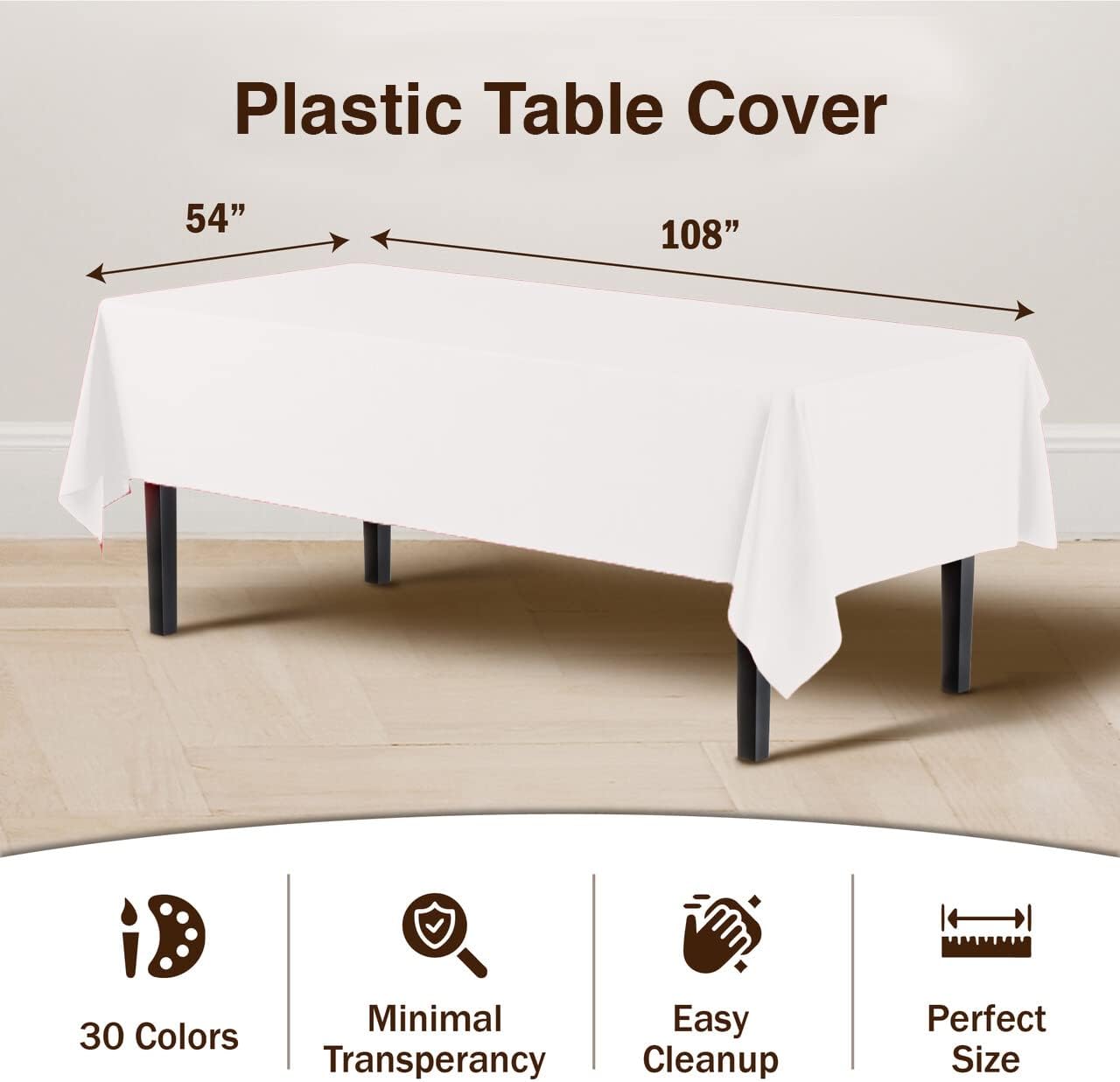 Party Solids Premium Disposable Plastic Tablecloth 6-Pack - White Rectangular 54x108