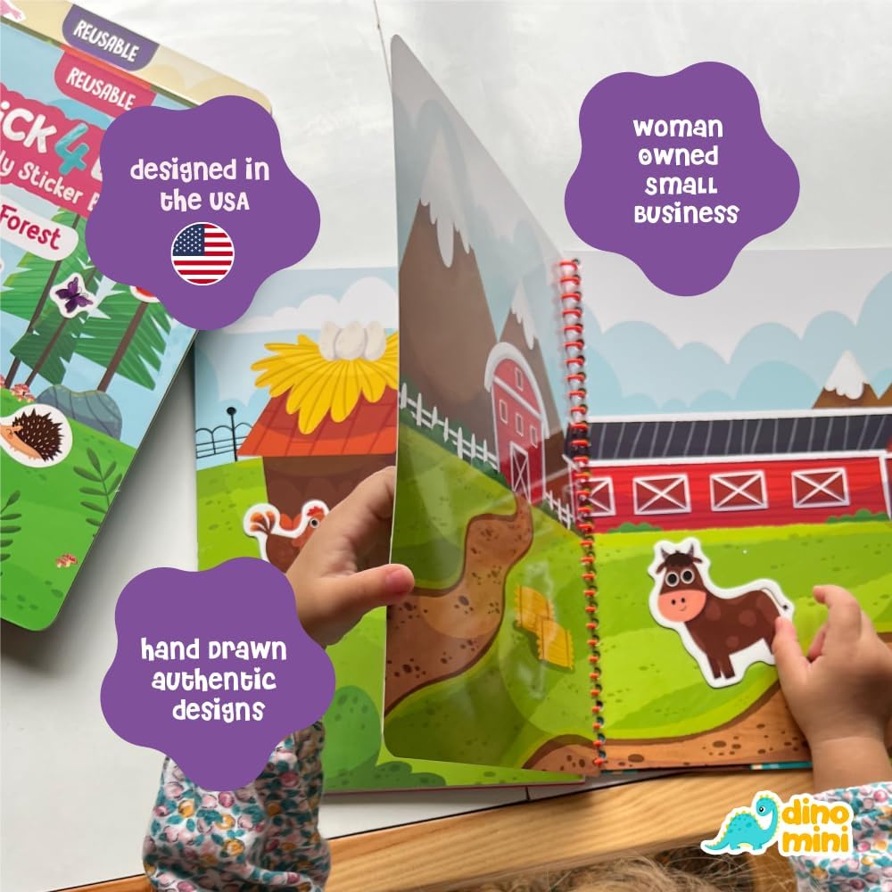 DINO MINI Stick4Ever Jelly Reusable Sticker Book for Toddlers - 50 Waterproof Stickers for Road Trips