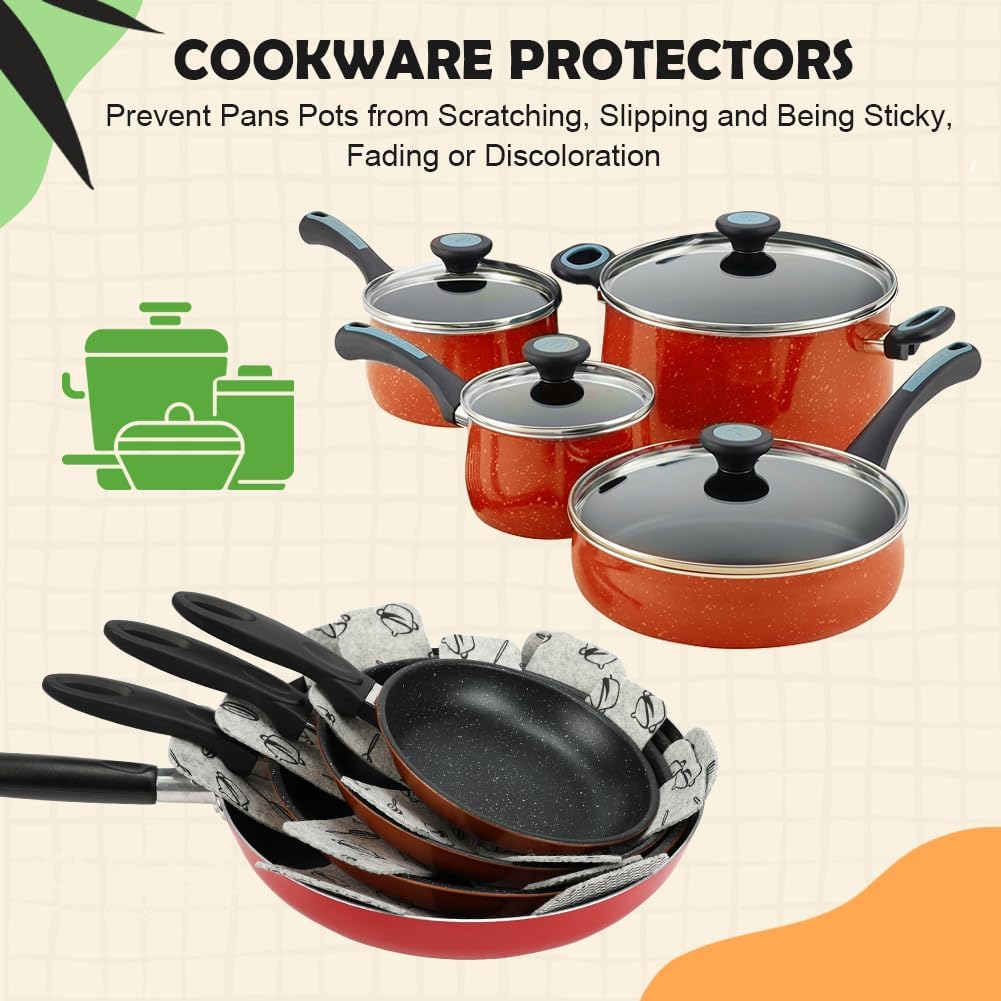 BOYAN 12-Piece Pot & Pan Protectors Set - Felt Divider Pads to Prevent Scratching When Stacking