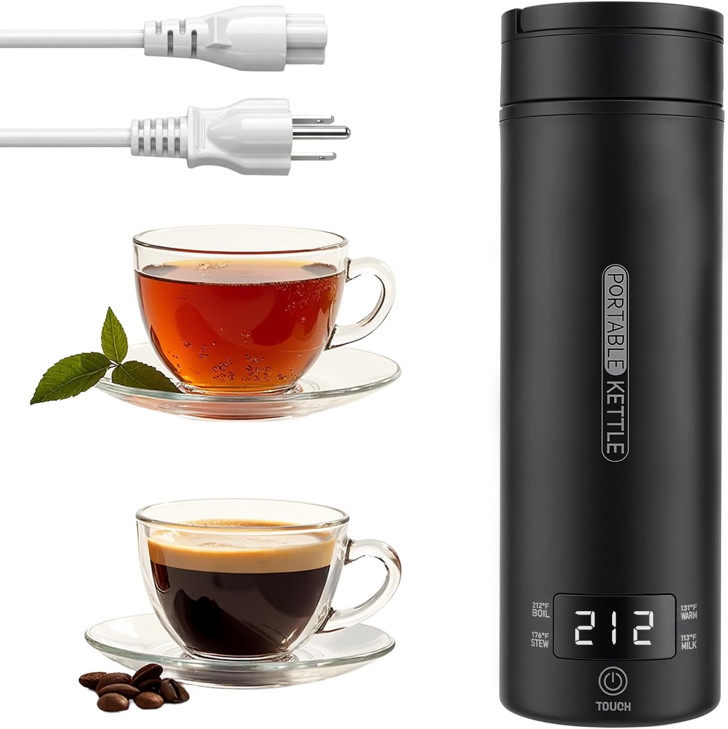Portable Electric Travel Kettle with 4 Temp Settings & Auto Shut-off (SY-618), Black