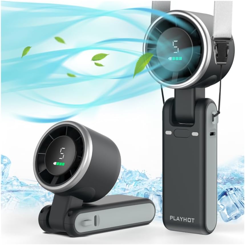 PlayHot Portable Turbo Handheld Fan - 5 Speed USB-C Rechargeable Cooling Fan for Travel & Outdoor Use