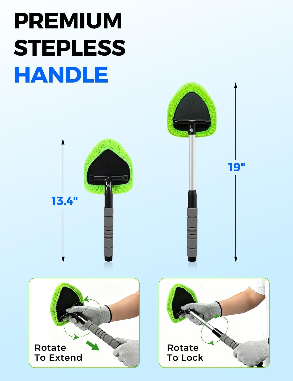 XINDELL Extendable Car Windshield Cleaner Kit with Microfiber Pads