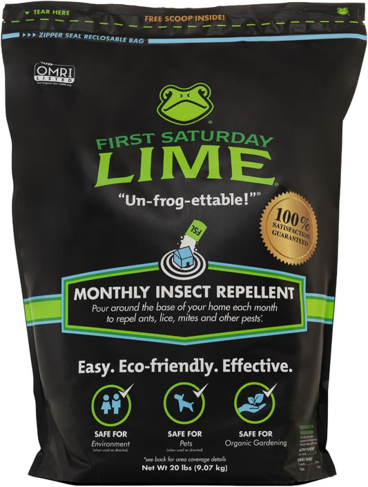 First Saturday Lime Natural Outdoor Insect Deterrent Powder - 20lb Monthly Barrier for Ants & Ticks