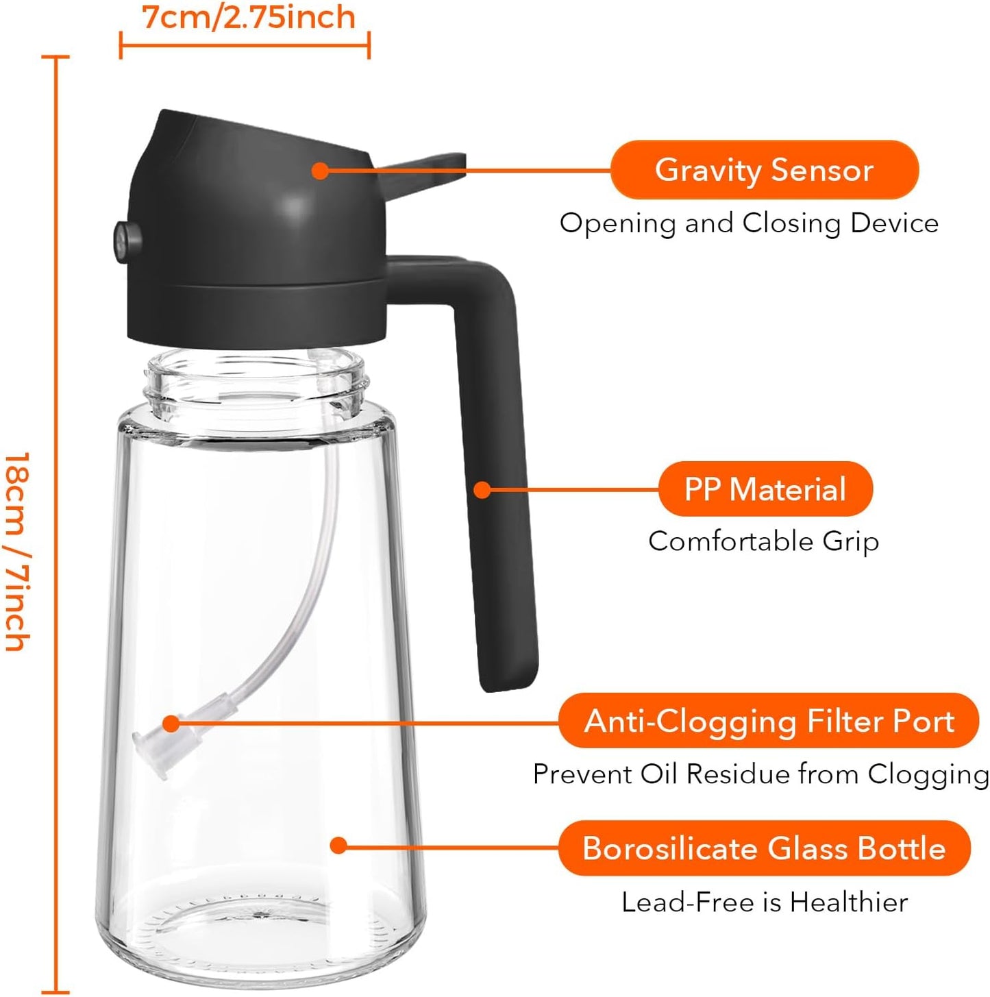 YARRAMATE 16oz Glass Oil Sprayer - Dual-Function Spray & Pour for Kitchen Cooking