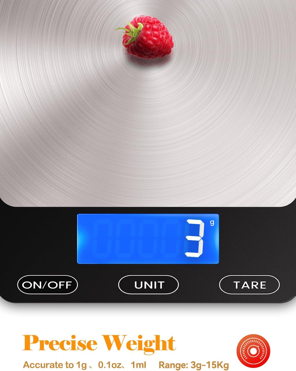 Digital Kitchen Food Scale - 33lb Rechargeable Stainless Steel with Tare & Auto-Off | GGQ