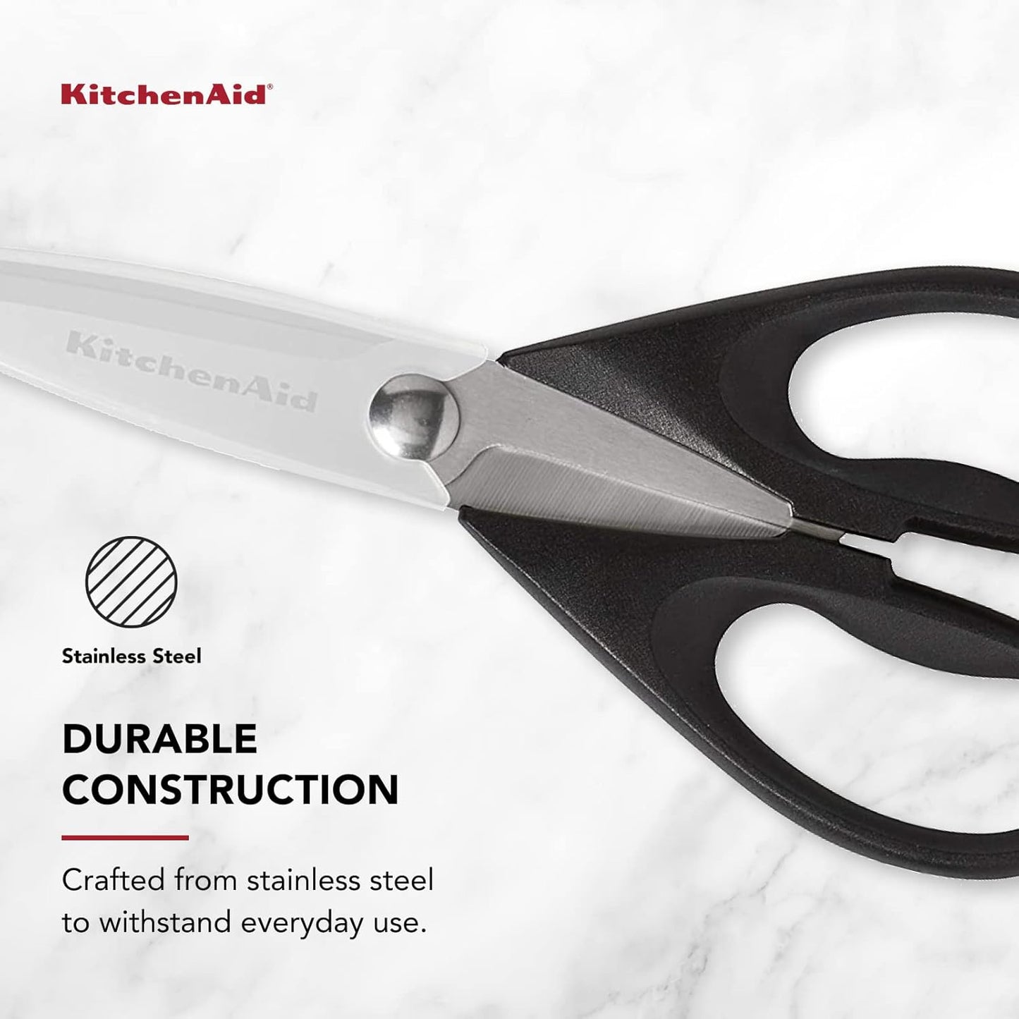 KitchenAid Premium Stainless Steel Kitchen Shears with Comfort Grip & Protective Sheath - Dishwasher Safe for Easy Cleaning
