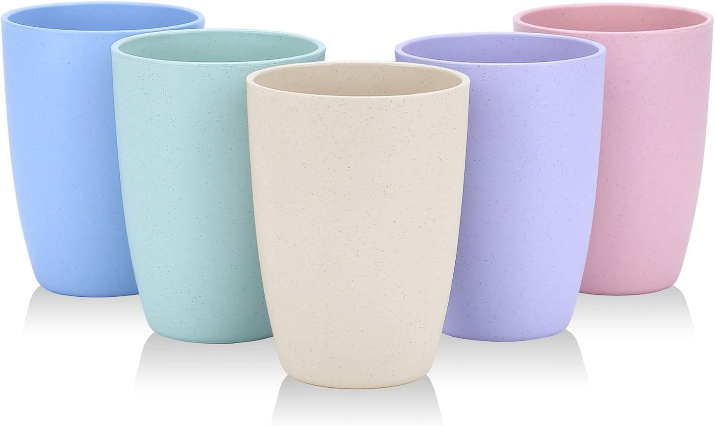 LuckyZone Wheat Straw Unbreakable Cups (12 oz) - Reusable Set of 5 - Dishwasher Safe & BPA-Free