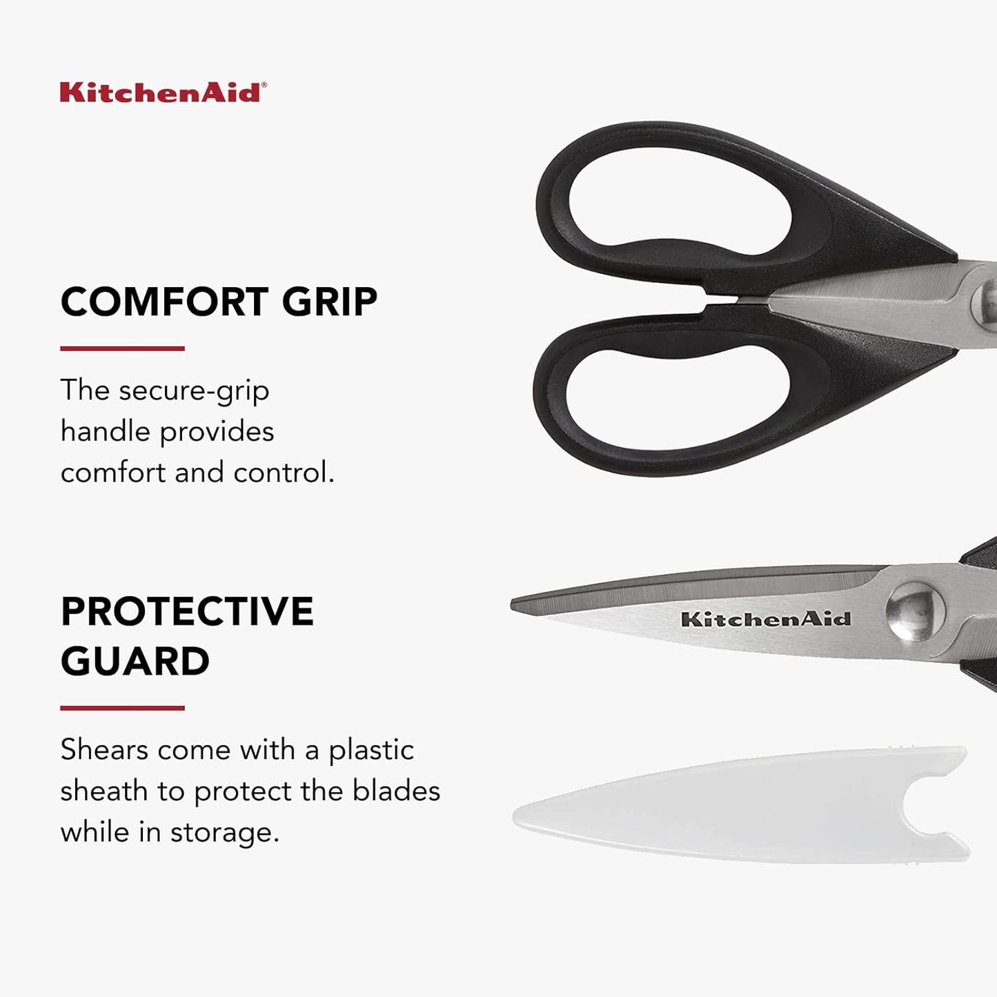 KitchenAid Premium Stainless Steel Kitchen Shears with Comfort Grip & Protective Sheath - Dishwasher Safe for Easy Cleaning