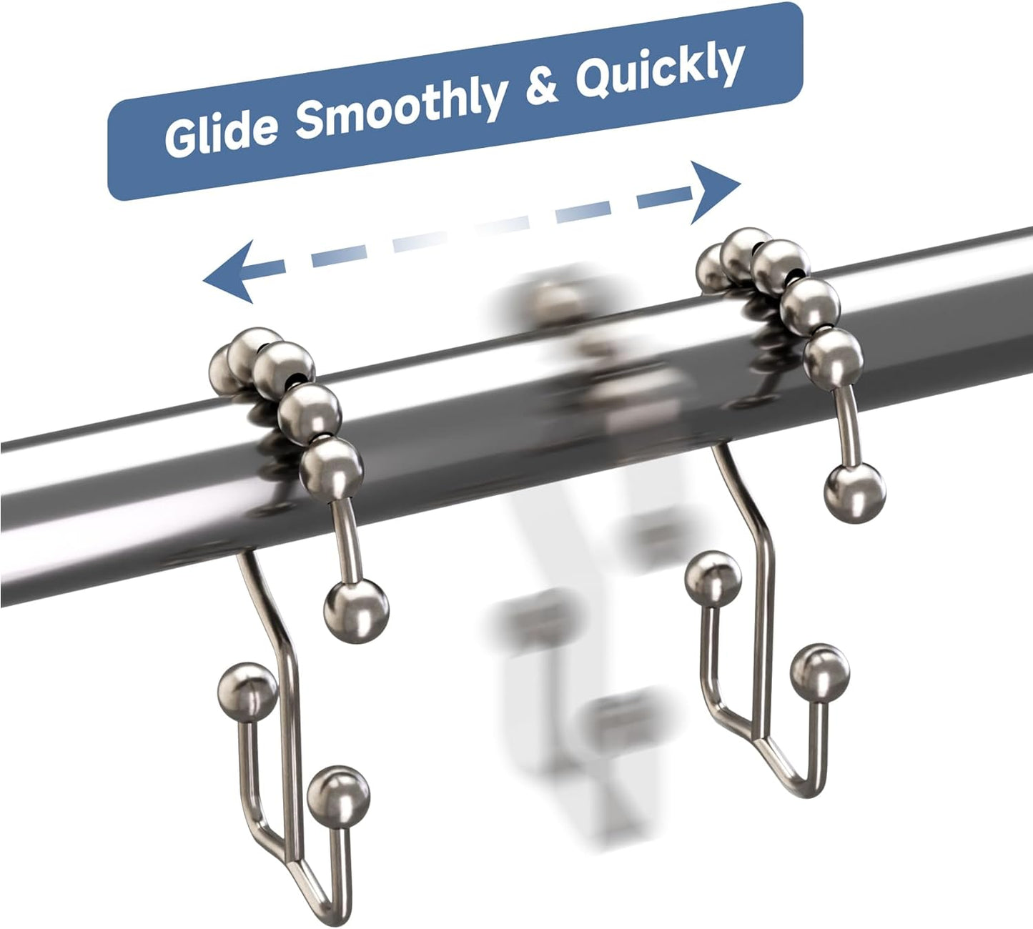 Titanker 12-Pack Rust-Resistant Double Glide Shower Curtain Hooks, Nickel Finish