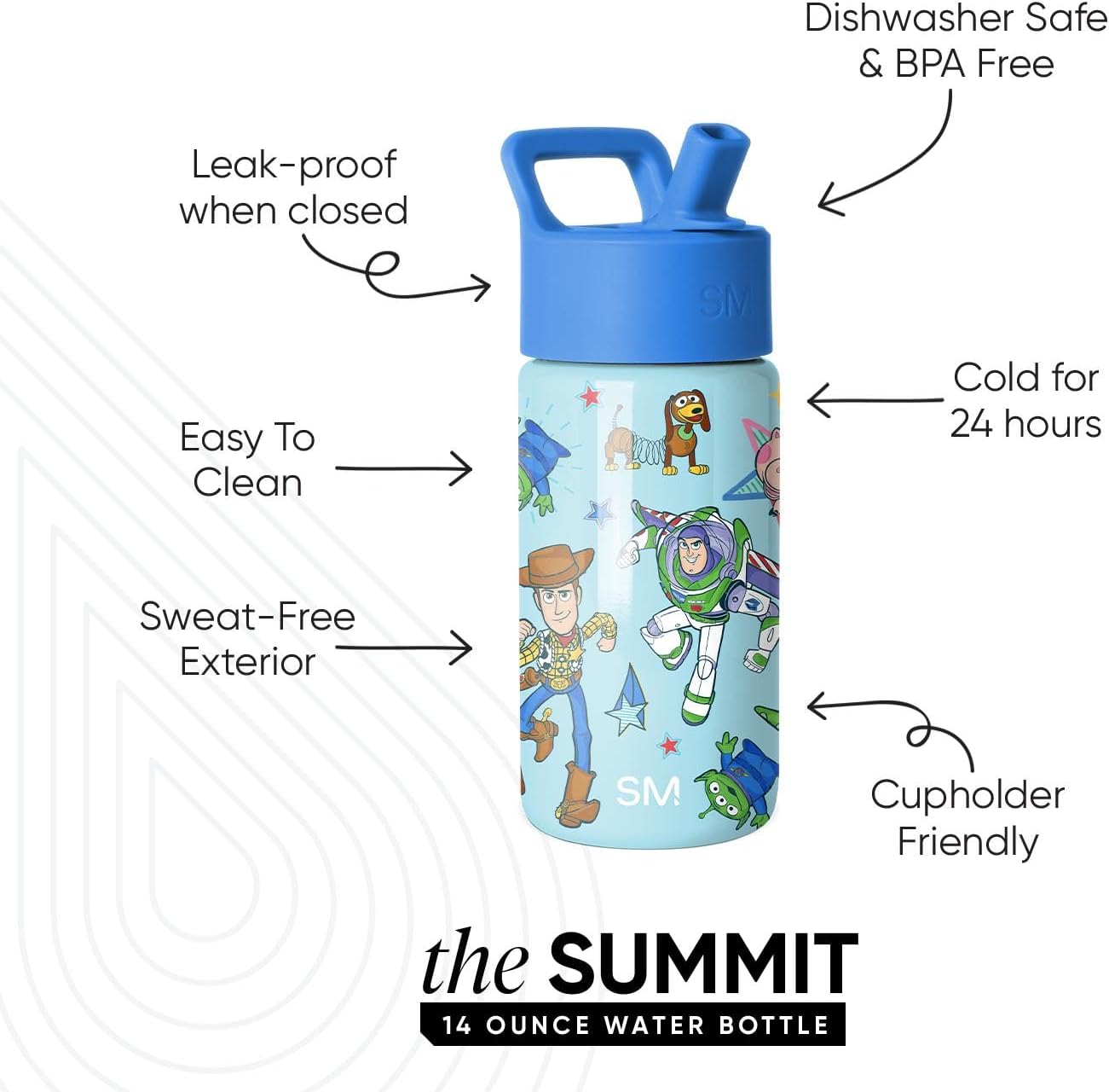 Simple Modern Disney Pixar Kids Water Bottle - 14oz Insulated Stainless Steel Tumbler with Straw Lid for Toddlers & School