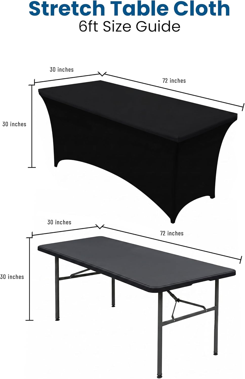 Utopia Kitchen 6-Foot Stretch Tablecloth 2-Pack - Black Fitted Spandex Cover for Events & Weddings