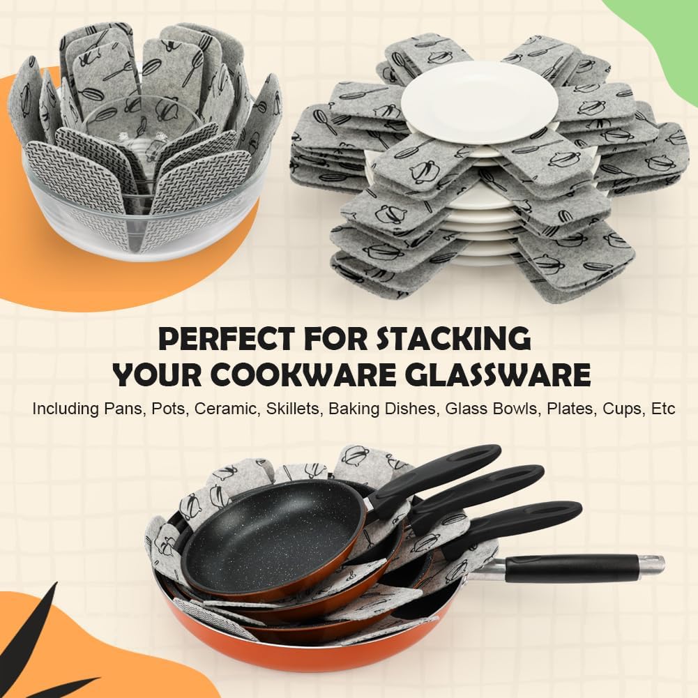 BOYAN 12-Piece Pot & Pan Protectors Set - Felt Divider Pads to Prevent Scratching When Stacking