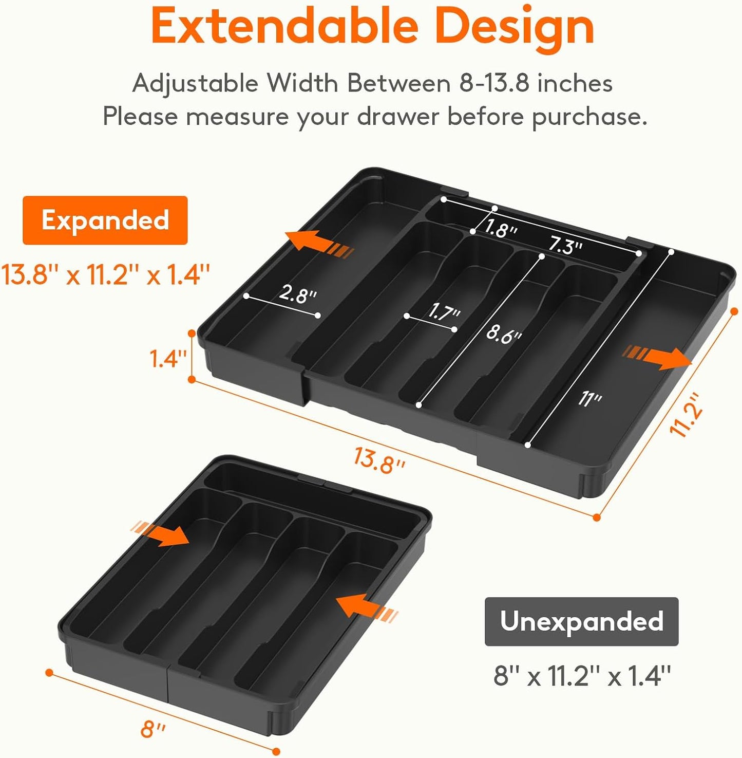 Lifewit Expandable Silverware Organizer - Kitchen Drawer Utensil Holder (8-13.8") Black