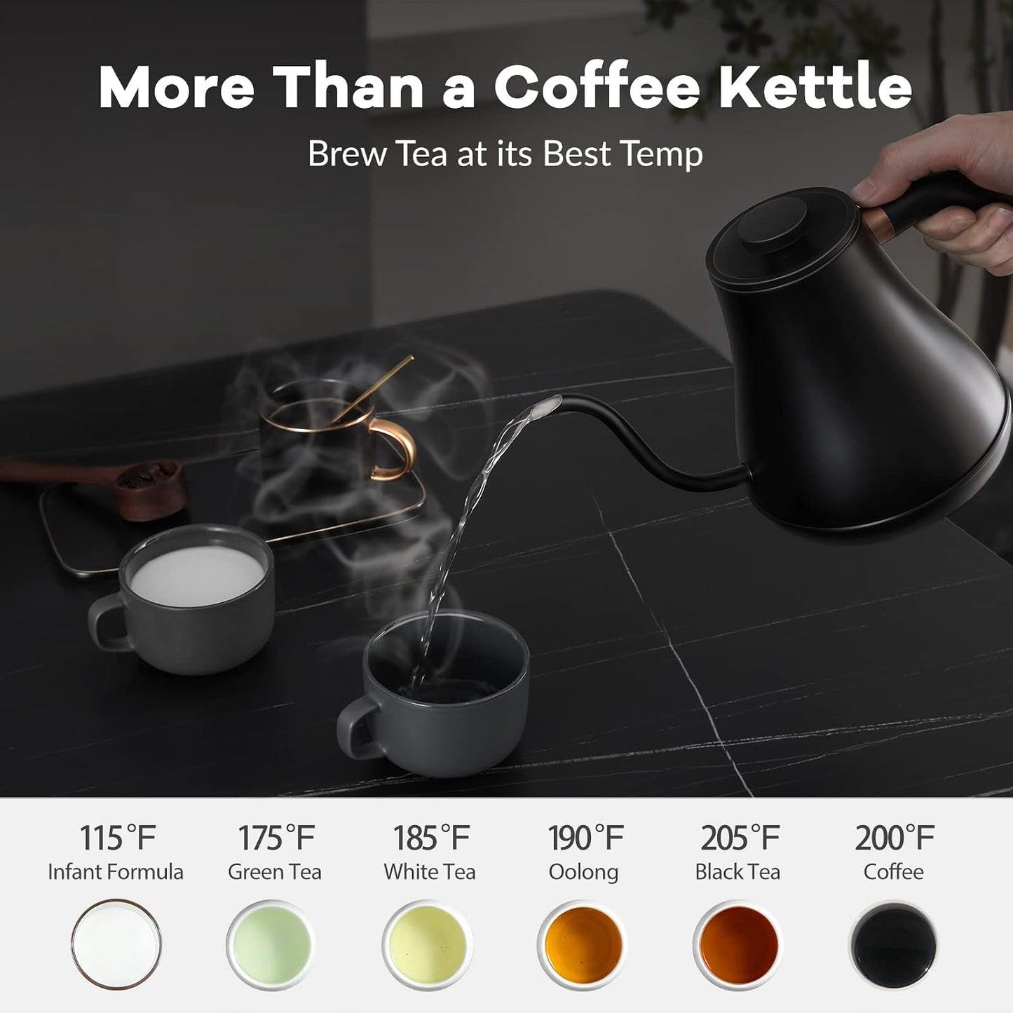 Gooseneck Electric Kettle with Temperature Control for Coffee & Tea - Mecity HB-3166M