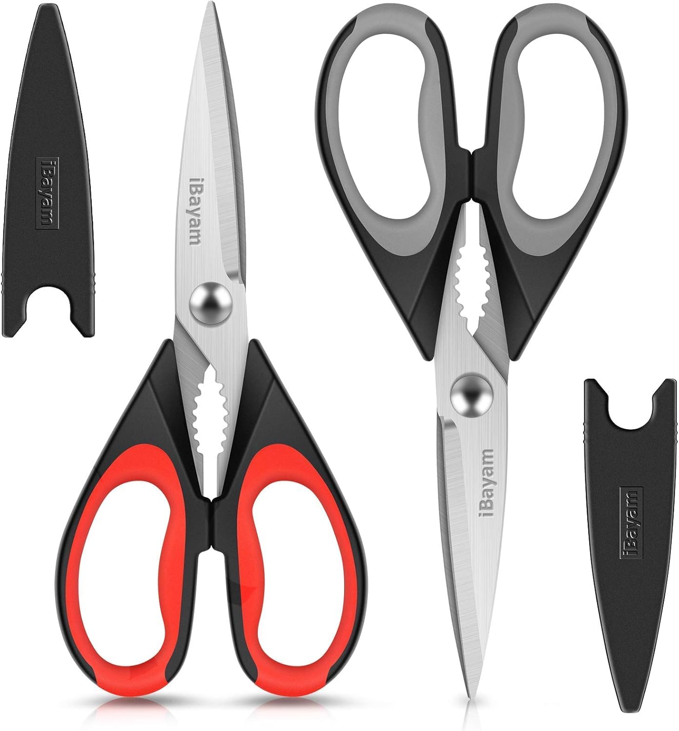 iBayam Heavy Duty Kitchen Scissors - 2 Pack Stainless Steel Shears for Food & Meat Cutting