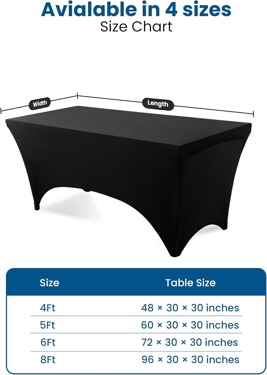 Utopia Kitchen 6-Foot Stretch Tablecloth 2-Pack - Black Fitted Spandex Cover for Events & Weddings
