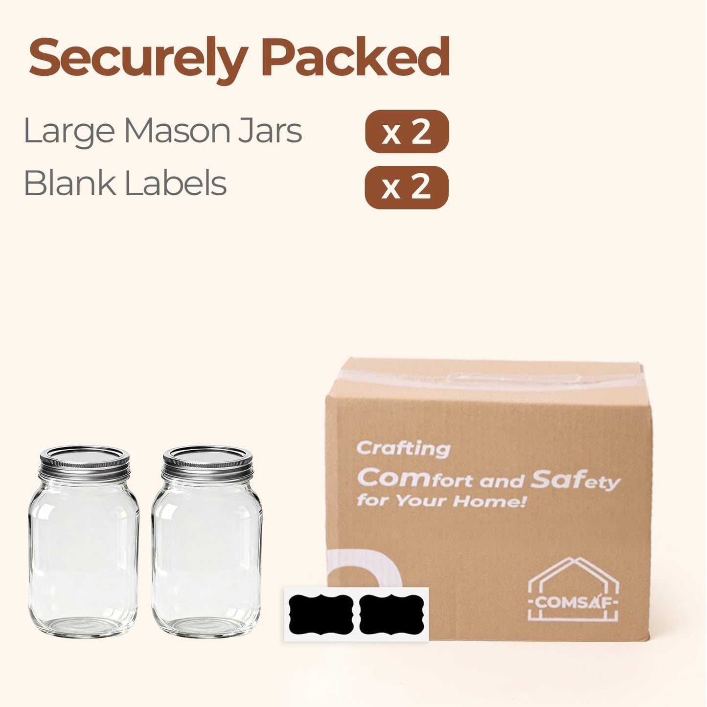 ComSaf 32oz Wide Mouth Mason Jars 2-Pack | Airtight Lids for Meal Prep & Canning