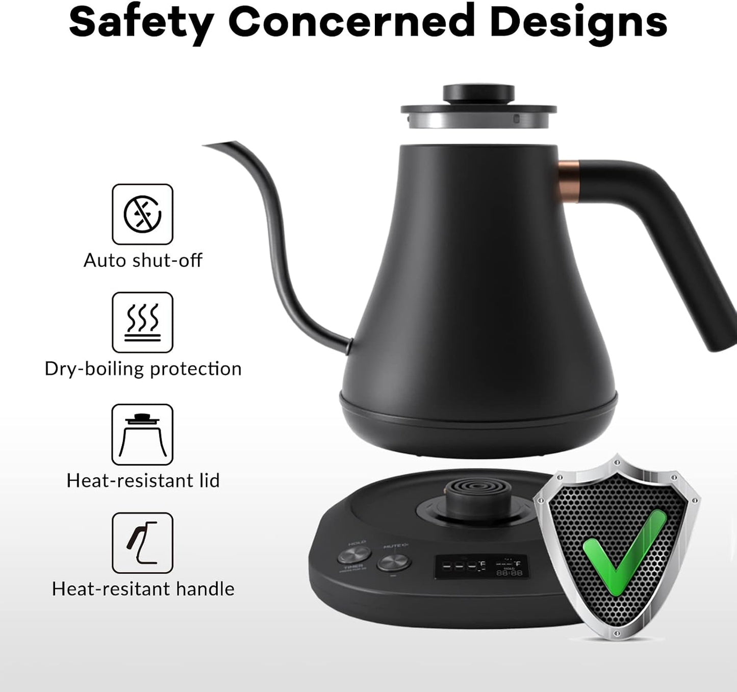Gooseneck Electric Kettle with Temperature Control for Coffee & Tea - Mecity HB-3166M