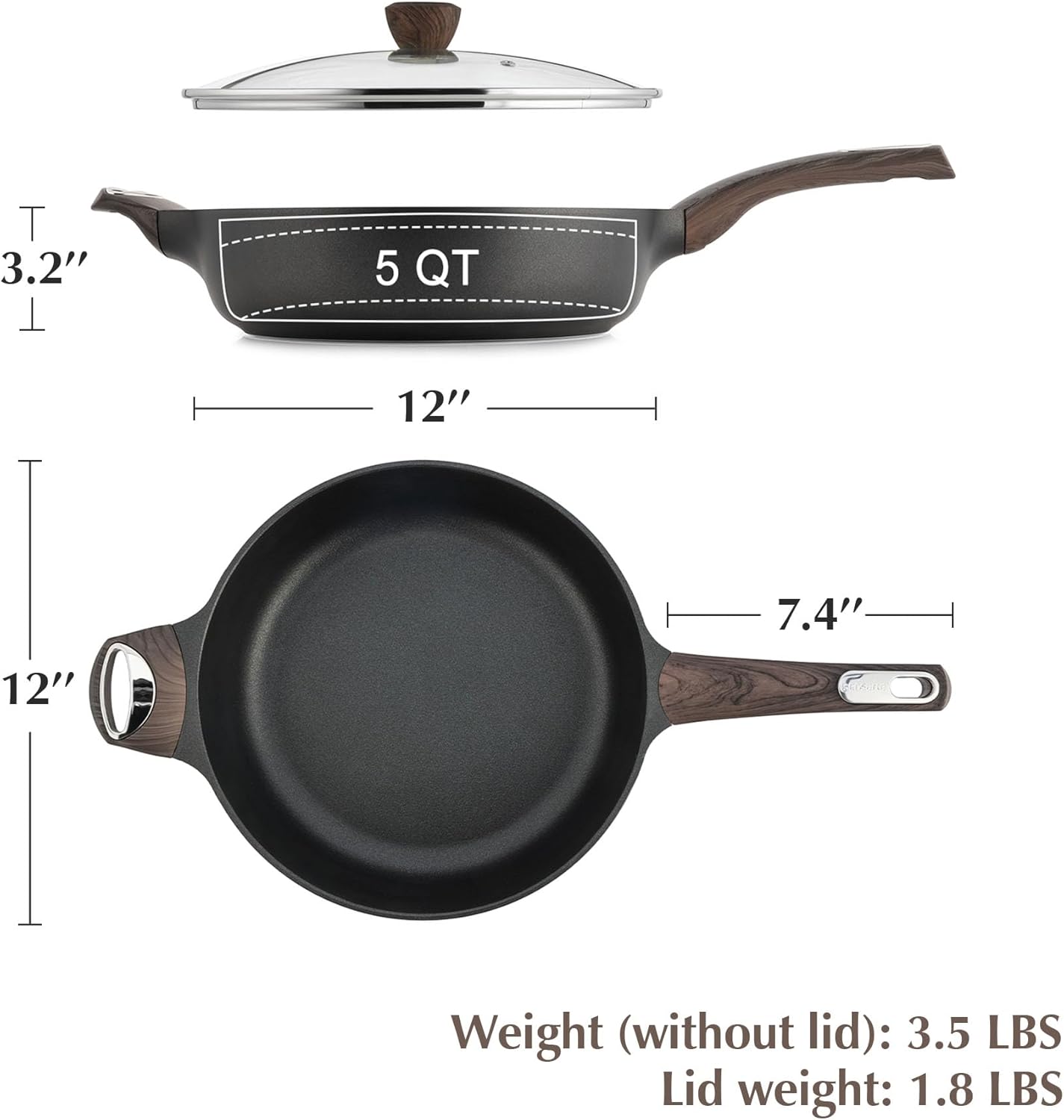 SENSARTE 12 Inch Nonstick Saute Pan with Lid - Healthy PFOA-Free Aluminum Skillet for Induction & All Stovetops