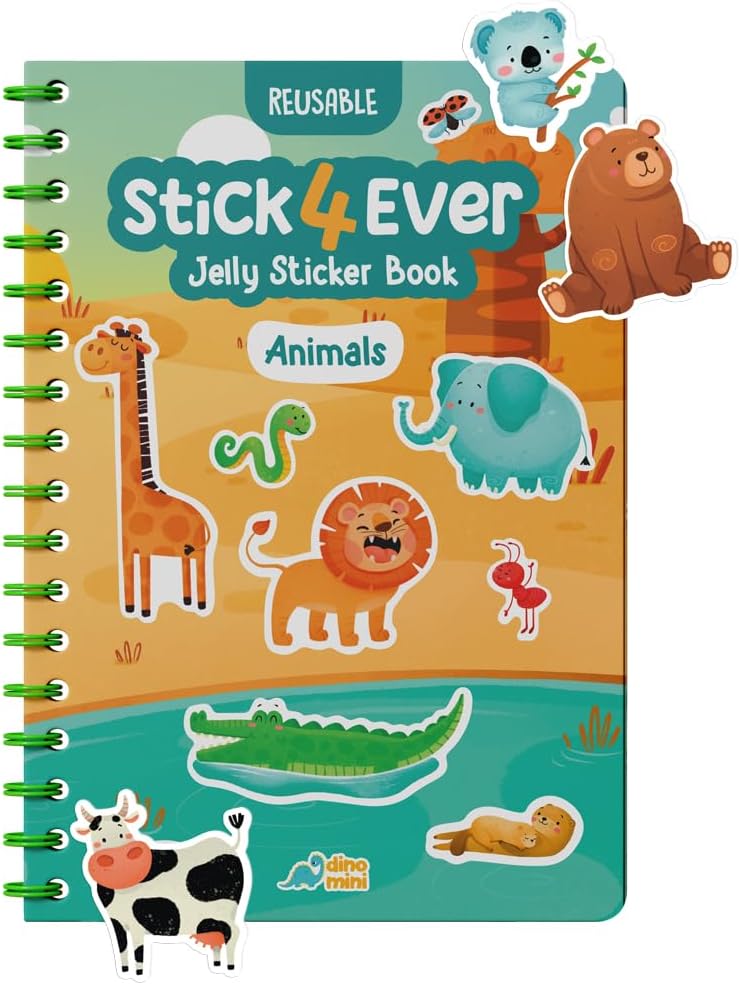 DINO MINI Stick4Ever Jelly Reusable Sticker Book for Toddlers - 50 Waterproof Stickers for Road Trips
