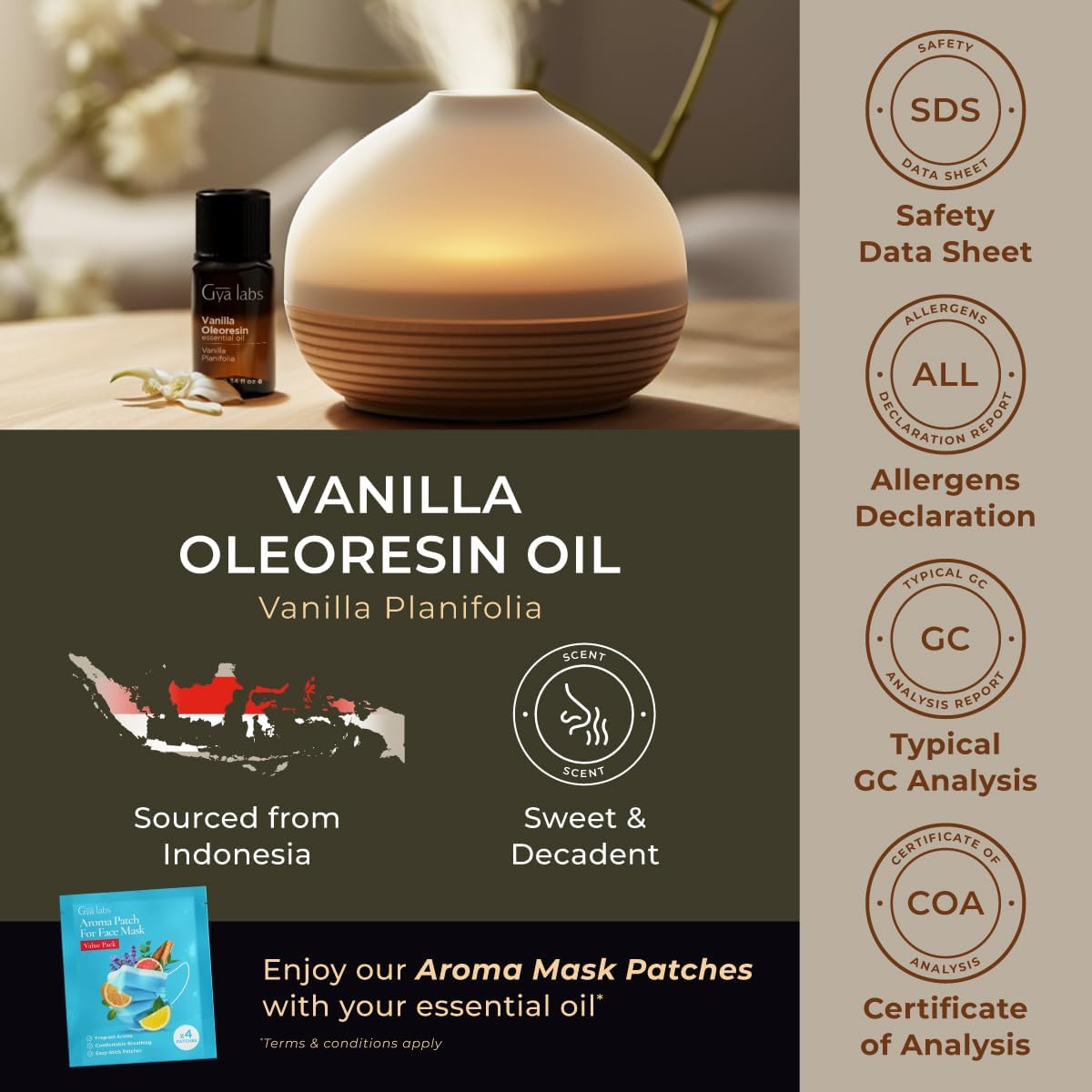 Gya Labs 100% Pure Vanilla Essential Oil (10ml) - For Diffuser, Skin & Candle Making