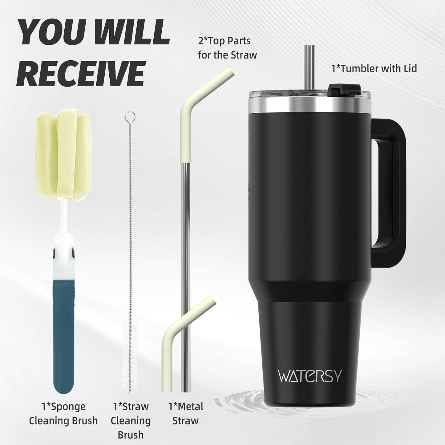 40 oz Stainless Steel Insulated Tumbler with Handle - Leak-Proof Travel Mug for Coffee & Cold Drinks | WATERSY